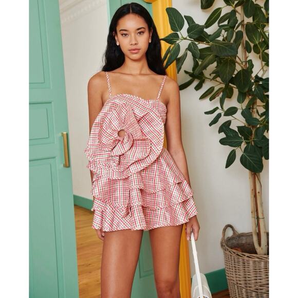 CeliaB Dresses & Skirts - NWT Celia B Nymph Pink Plaid Rosette Ruffle Mini Dress